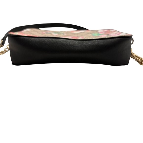 Floral Pattern Crossbody Bag With Gold Chain Strap & Black Accents - Picture 4 of 12
